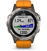 Garmin Fenix 5+ Sapphire Titan - orologio GPS multisport, Titan/Orange