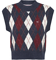Tommy Jeans Crop Argyle - Pullover - Damen, Dark Blue/Red/White