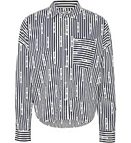 Tommy Jeans Crop Stripe - camicia a maniche lunghe - donna, White/Blue